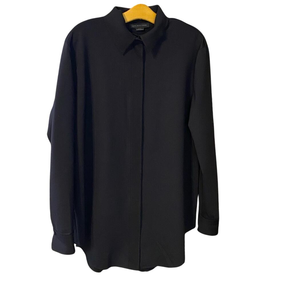Marie Saint Pierre Luxury Black Long Sleeve hidden zipper tunic blouse Medium 5